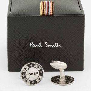 PAUL SMITH Men's Silver Poker Chip Cufflinks On Sixpence Coin *NEW* 🎰🪙